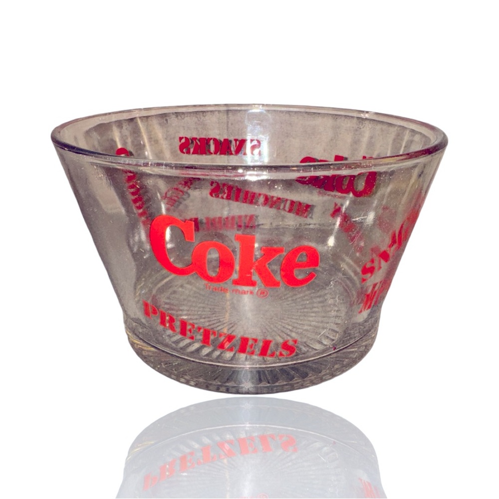 Coca-Cola Vintage Glass Snack Dish: Great Red Print on Clear Glass: 1980’s COKE